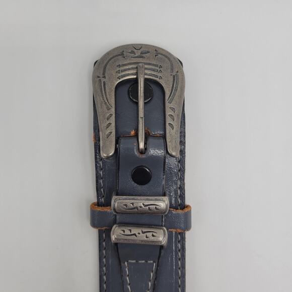 Western Brown Leather Belt With Light Blue Longhorn  Vintage Tex Tan Belt 40 Blue Leather Western Concho Braided Laced Cowboy USA